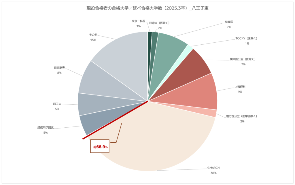 都立八王子東高校現役生の延べ合格数に占める大学群別合格人数比｜2025年